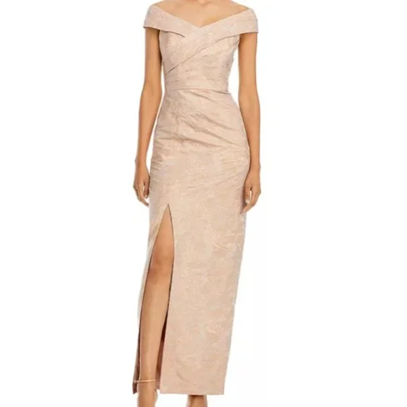 Aidan Mattox Womens Jacquard Off-The-Shoulder Evening Dress Pink 14 Aidan Mattox Womens Jacquard Off-The-Shoulder Evening Dress Pink 14